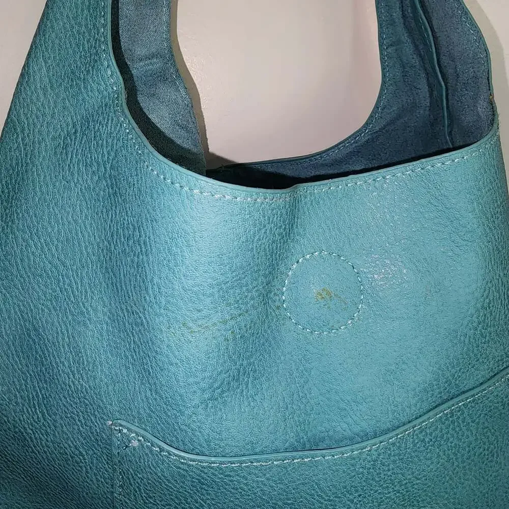AMBRA Moda Turquoise Leather Slouchy Hobo Shoulder Bag
